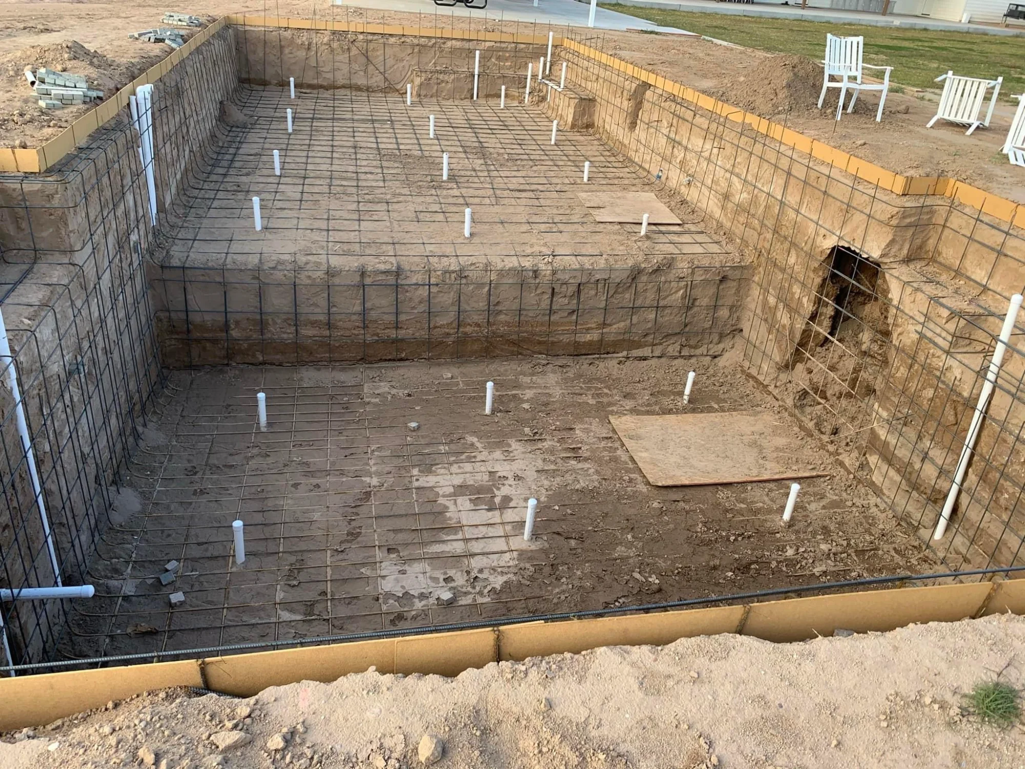 Extensive gopher tunneling damage to pool foundation and construction rebar